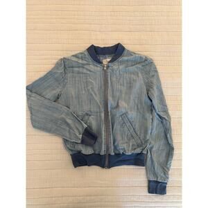 Aritzia Light Blue Bomber Jacket with Navy Trim